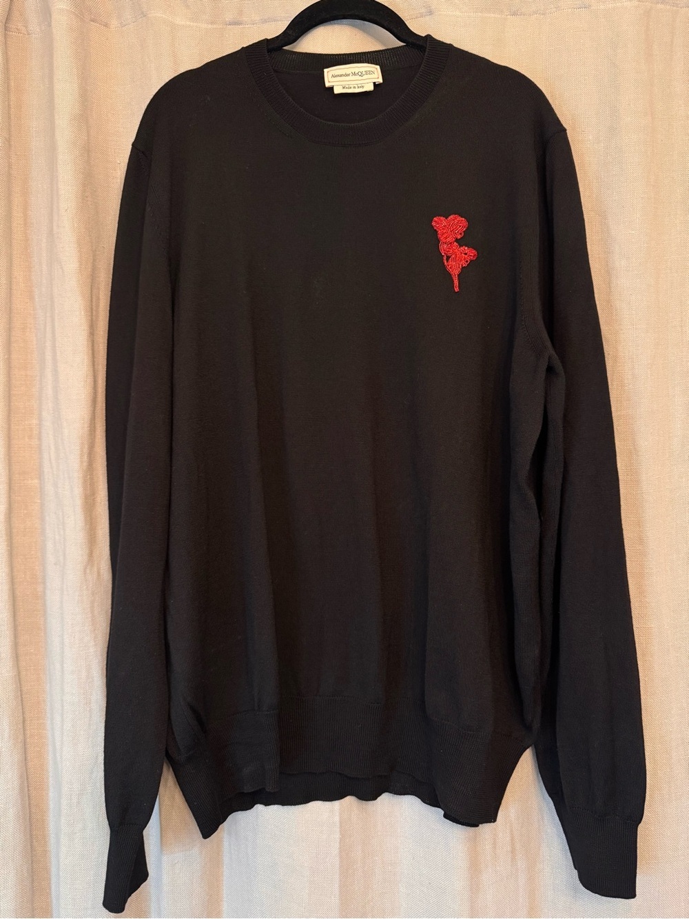 Alexander McQueen Black Beaded Rose Knit Sweater XXL (Fits Medium) EXCELLENT